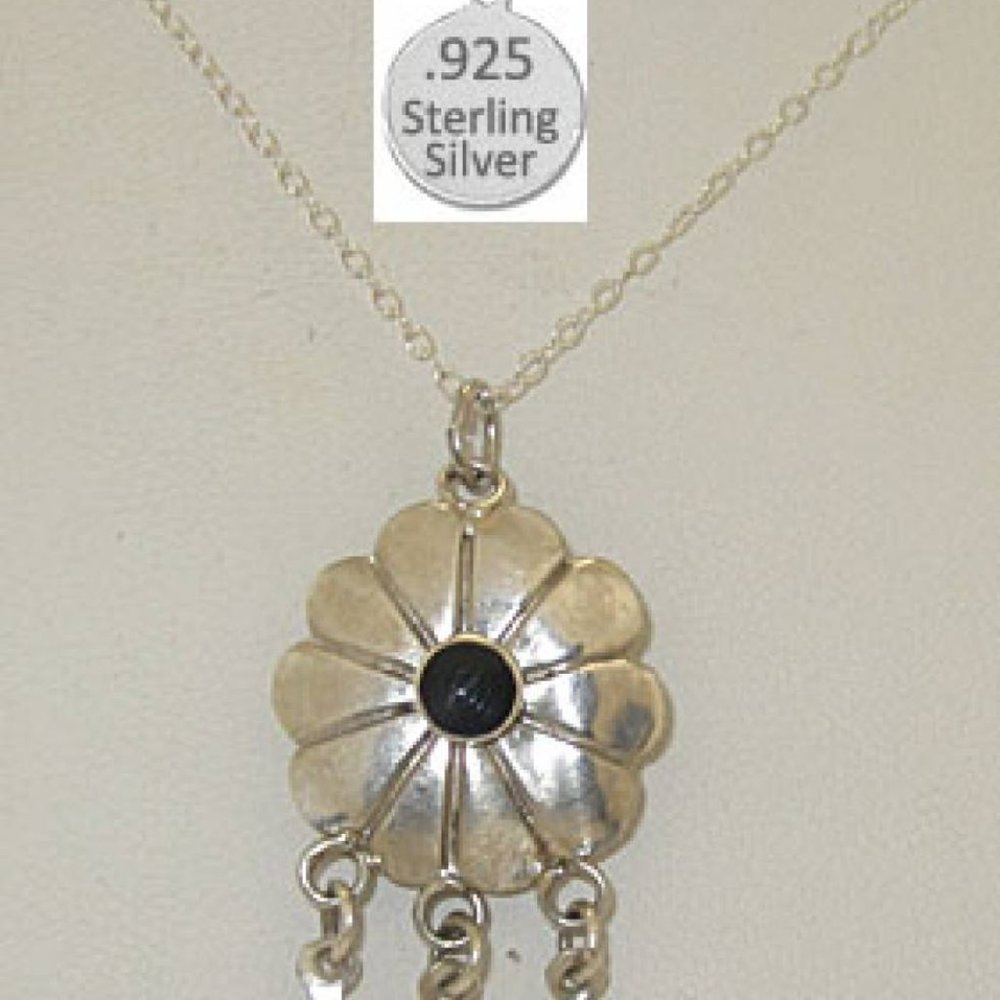 Sterling Silver Pendant Onyx Accent 18 inch NWT - Picture 2 of 3